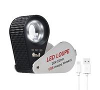 Jewelers Loupe - Lupa recargable de 20 aumentos con 12 LED y luz UV, lupa plegable de 0.86 pulgadas, lupa de joyería iluminada para monedas, sellos, relojes y gemas