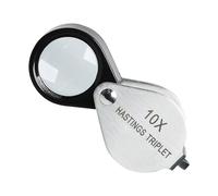 Jewelers - Lupa de 10 aumentos triplete de 16 mm, cristal óptico, lente transparente brillante, acero inoxidable, mini lupa plegable para gemas, joyas, monedas, sellos, reparación de relojes, etc