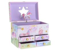 Jewelkeeper - Caja musical de almacenamiento de joyas grande, fiesta de unicornio brillo con cuatro cajones extraíbles - Melodía The Beautiful Dreamer