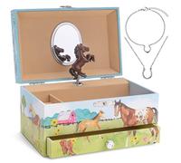 Jewelkeeper - Caja Musical de caballo y juego de joyas de niñitas - 3 regalos de caballo para niñas