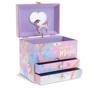 Jewelkeeper Joyero Musical Niña Grande con Unicornio Algodón Azucarado - Caja Musical con 2 Cajones Extraíbles - Joyero Decorativo para Guardar y Organizar Joyas, Pulseras y Collares