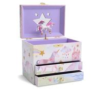 Jewelkeeper Joyero Musical Niña Grande con Unicornio, Arco Iris Y Lentejuela - Caja Musical con 2 Cajones Extraíbles - Joyero Decorativo para Guardar y Organizar Joyas, Pulseras y Collares