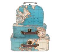Jewelkeeper - Maletas decorativas de cartón, juego de 3 - Baúl para juguetes para cumpleaños, bodas, Navidad, guarderías, decoración de oficina, vitrinas y fotos - Diseño de mapa mundial antiguo