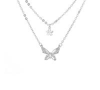 Jewellery Sets,Exquisite 925 Butterfly Necklace for Women Double Layer Zircon Cnecklaces Party Jewelry Gift/