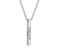 jewelora Collar de barra de hombres personalizado 4 Nombre grabado Cadena colgante Regalo para el Día del Padre Papá Hermano Marido Mejores amigos Familia Cumpleaños Aniversario (B-Plata)
