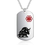 Jewelora Collar médico personalizado para niños colgante con etiqueta de perro con dinosaurio alerta médica de emergencia identificación de alarma de enfermedad SOS para hijo niños niños (Triceratops)