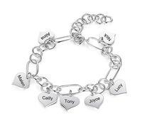 jewelora Pulsera familiar Pulsera con nombre personalizado con corazón grabado de 1 a 7 nombres Pulsera Joyería familiar para el Día de Acción de Gracias Navidad Día de la Madre