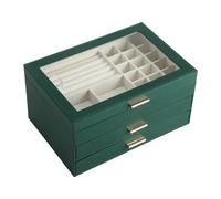 Jewelry Box 3-Layer Rack Leather Organizer，Women Boxes With 2 Drawers Large Storage For Earrings Necklaces para Joyas y Pendientes(Green)