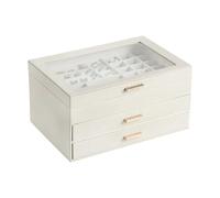 Jewelry Box 3-Layer Rack Leather Organizer，Women Boxes With 2 Drawers Large Storage For Earrings Necklaces para Joyas y Pendientes(White)