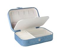 Jewelry Box Caja de almacenamiento joyas boda personalizada, caja joyería viaje portátil, regalos for damas honor, estuche collares y pendientes(Blue,Gold Glitter Text)