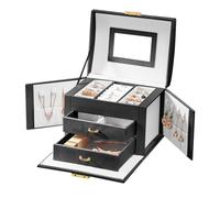 Jewelry Box For Women 3 Layers Large Organizer With Velvet Travel Storage For Earring Ring Necklace para Joyas y Pendientes(Black)