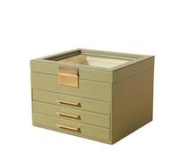 Jewelry Box With Clear Glass 4-Layer Storage Organizer With 3 Drawers Pu Surface Floating Base Modern Gift Idea para Joyas y Pendientes(Green)