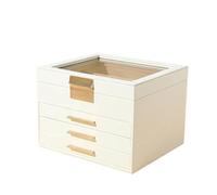 Jewelry Box With Clear Glass 4-Layer Storage Organizer With 3 Drawers Pu Surface Floating Base Modern Gift Idea para Joyas y Pendientes(White)