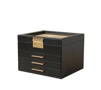 Jewelry Box With Clear Glass 4-Layer Storage Organizer With 3 Drawers Pu Surface Floating Base Modern Gift Idea para Joyas y Pendientes(Black)