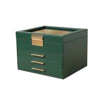 Jewelry Box With Clear Glass 4-Layer Storage Organizer With 3 Drawers Pu Surface Floating Base Modern Gift Idea para Pendientes, Anillos(Dark Green)