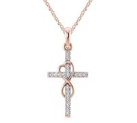 Jewelry - Collar de plata de ley 925 con circonita cúbica, símbolo de infinito, colgante de cruz para mujeres/niñas, circonita incrustada, plata, oro rosa u oro, regalo de cumpleaños de Navidad, talla