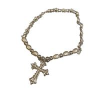 Jewelry New 2025 Arrival Vintage Imitation Pearl Simple Zircon Cross Pendant Clavicle Chain Lady Necklace Korean Fashion Necklace Punk Jewelry Love Gifts With For You Accessories Trendy Creative Gift