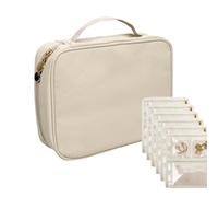 Jewelry Organizer Travel Case - Ring Holder Individual Pouches for Secure Storage | Faux Leather Design with Zipper Closure, Portable Jewelry Box for Weddings Vacations Business Trips Women and Teens