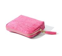 Jewelry Zippered Pocket Case Travel Jewelry Bag Portable Organizer, Mini Foldable Travel Jewelry Pouch with Zipper Tassel and Multiple Compartments for Earrings Necklaces Data Cable (Light Red)