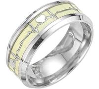 JewelryDurabil - 1 anillo brillante para parejas, moderno y luminoso, electrocardiograma de corazón, de acero inoxidable, para mujer y hombre, brilla en la oscuridad, declaración eterna