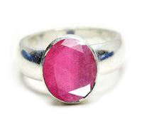 Jewelryonclick Anillos de Piedra Natal de astrología y Plata esterlina Rubí Indio Natural Oval Anillo Hecho a Mano con Piedra Ovalada de 5 Quilates Configuración de Bisel Tamaño 47