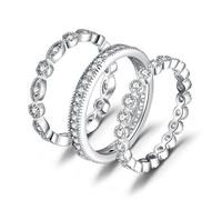 JewelryPalace 3 Eternidad Band Apilable Zirconia Cúbica Anillo Mujer Plata 925, Marquesa Juego de anillos de compromiso para mujer, chapado en oro amarillo oro rosa, Infinito anillos de boda promise