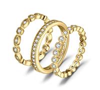 JewelryPalace 3Pcs Anillo Plata Mujer 14K Chapado en Oro Circonita, Infinito Eternity Marquesa Bandas de Boda Apilables, Anillos Triple Clásicos Fino Niña, Joyas de Mujer Conjunto Anillos Talla 7-26 9