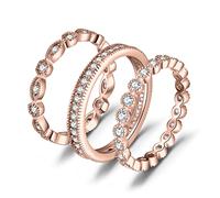 JewelryPalace 3Pcs Anillo Plata Mujer 14K Oro Rosa con Circonitas, Infinito Eternity Marquesa Bandas de Boda Apilables, Anillos Triple Fino Clásicos Niña, Conjunto Anillos Joyas de Mujer Talla 7-26 13