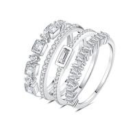 JewelryPalace 4Pcs Anillos Mujer Placcato Oro Bianco 14K, Banda de Boda Fino Apilable con Circonitas, Anillos Niñas Media Eternidad, Anillo Promesa Clásico 24