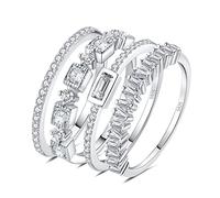 JewelryPalace 4Pcs Anillos Mujer Plata de Ley 925, Banda de Boda Fino Apilable con Circonitas, Anillos Niñas Media Eternidad, Anillo Promesa Clásico con Piedras, Conjunto Anillos Joyas de Mujer 25