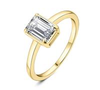 JewelryPalace Anillo Brillante Solitario Mujer 1ct Circonita Corte Esmeralda Rectangular, Anillos de Compromiso Diamante Simulado 14K Yellow Gold Plated, Anillo Promesa Clásico Piedra, Joyas Novia 14