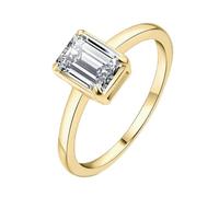 JewelryPalace Anillo Brillante Solitario Mujer 1ct Moissanita Corte Esmeralda Rectangular, Anillos de Compromiso Diamante Simulado 14K Yellow Gold Plated, Anillo Promesa Clásico Piedra, Joyas Novia 17