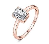 JewelryPalace Anillo Brillante Solitario Mujer Plata 1ct Circonita Corte Esmeralda Rectangular, Compromiso Diamante Simulado Chapado Oro Rosa, Promesa Clásico Piedra, Joyas Novia 19