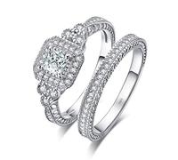 JewelryPalace Anillo Compromiso Corte princesa Zirconia cúbica Para mujeres Boda Promesa Aniversario Conjuntos nupciales de canal Plata de ley 925