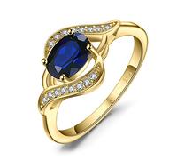 JewelryPalace Anillo de Compromiso Mujer Plata de Ley 925 Oro 14k, Ola Anillo Promesa con 1ct Zafiro Azul Creado, Anillos Niña con Piedra Preciosa Corte Ovalado, Conjunto Joyas Mujer 14