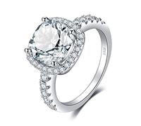 JewelryPalace Anillo de Compromiso Plata de Ley 925 Mujer, 3ct CZ Halo Chapado en Oro Blanco, Alianza Boda Aniversario, Diamante Simulado