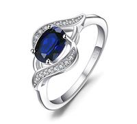 JewelryPalace Anillo de Compromiso Plata Mujer con 1ct Zafiro Azul Creado, Ola Anillo Promesa Corte Ovalado, Anillos Niña Plata de Ley 925 con Piedra Preciosa, Conjunto Joyas Mujer 13