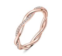 JewelryPalace Anillo de Cuerda Retorcido Plata con Circonitas, Anillo Giratorio Apilable Banda Boda Diamante Simulado Mujer, Anillos Infinito Fino Promesa Clásico Piedra Oro Rosa, Joyeria Mujeres 14