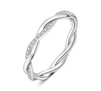 JewelryPalace Anillo de Cuerda Retorcido Plata con Circonitas, Anillo Giratorio Apilable Banda de Boda Diamante Simulado Mujer, Anillo Infinito Fino Promesa Clásico con Piedra, Joyeria Mujeres 18
