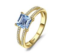 JewelryPalace Anillo Dobel de Compromiso Plata Mujer, Anillo Promesa con 1.2ct Topacio Azul Cielo Natural Corte Cuadrado, Anillos Plata de Ley 925 Oro 14k Piedra, Conjunto Joyas Mujer 18