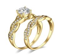 JewelryPalace Anillo Infinito Placcato Oro Giallo 14K Mujer 1.3ct Circonita Corte Redonda, Compromiso Solitario Diamante Simulado, Promesa Banda de Boda Vintage 24