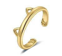 JewelryPalace Anillo Mujer Ajustable de Gato Pata, Anillos Niña Lindos Abiertos chapado en oro amarillo de 14K, Anillo Liso de Todos Los Partidos, Joyería Personalizada