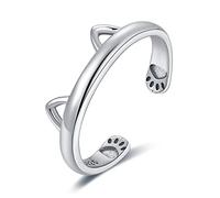 JewelryPalace Anillo Mujer Ajustable de Gato Pata, Anillos Niña Lindos Abiertos de Plata de Ley 925, Anillo Plata Liso de Todos Los Partidos, Joyería Personalizada, Joyas de Mujer
