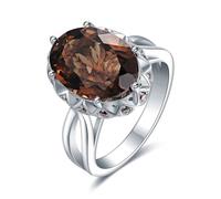 JewelryPalace Anillo Mujer de Flor con 5.7ct Smoky Quartz Colored Glass Marrón Corte Ovalado, Anillos Compromiso Promesa Placcato Oro Bianco 14K, Anillos Cóctel 18