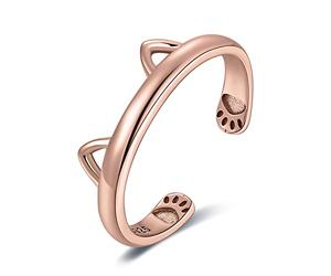 JewelryPalace Anillo Mujer Plata Ajustable de Gato Pata, Anillos Niña Lindos Abiertos de Plata de Ley 925 Oro Rosa, Anillo Liso de Todos Los Partidos, Joyería Personalizada, Joyas de Mujer