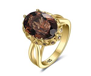 JewelryPalace Anillo Mujer Plata de Flor con 5.7ct Cuarzo Ahumado Marrón Corte Ovalado, Anillos Compromiso Anillos Promesa Plata de Ley 925 Oro 14k, Anillos Niña de Cóctel Conjunto Joyas Mujer 25