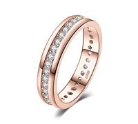 JewelryPalace Anillo Mujer Plata de Ley 925 Oro Rosa, Anillo Promesa Eternidad Apilable, Banda de Boda Clásico con Diamante Simulado, Anillos Niña Elegante Piedra Preciosa, Conjunto Joyas Mujer 15.5