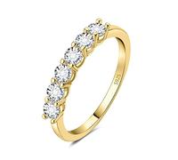 JewelryPalace Anillo Mujer Plata Oro 14k Moissanitas, Anillo Promesa Apilable Plata de Ley 925, Banda de Boda Clásico Diamante Simulado, Anillos Niña Elegante con Piedra Preciosa, Joyas de Mujer 14