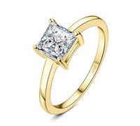 JewelryPalace Anillo Mujer Plata Solitario con Moissanita Cuadrada Princesa Corte, Anillos Banda para Novios Diamante Simulado Apilable, Anillos Clasicos Promesa Mujer Chapados Oro, Joyería Mujer 10