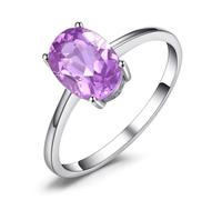JewelryPalace Anillo Solitario Bañado en Oro Blanco 14K, Llamativo Morado 1.2ct Amethyst Colored Cubic Zirconia Corte Ovalada, Promesa Clásico Joyas 22